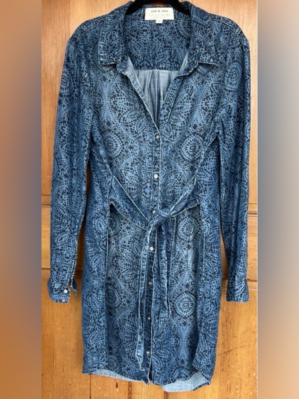Cloth & Stone Anthropologie Denim Tie Waist Shirt Dress Size L